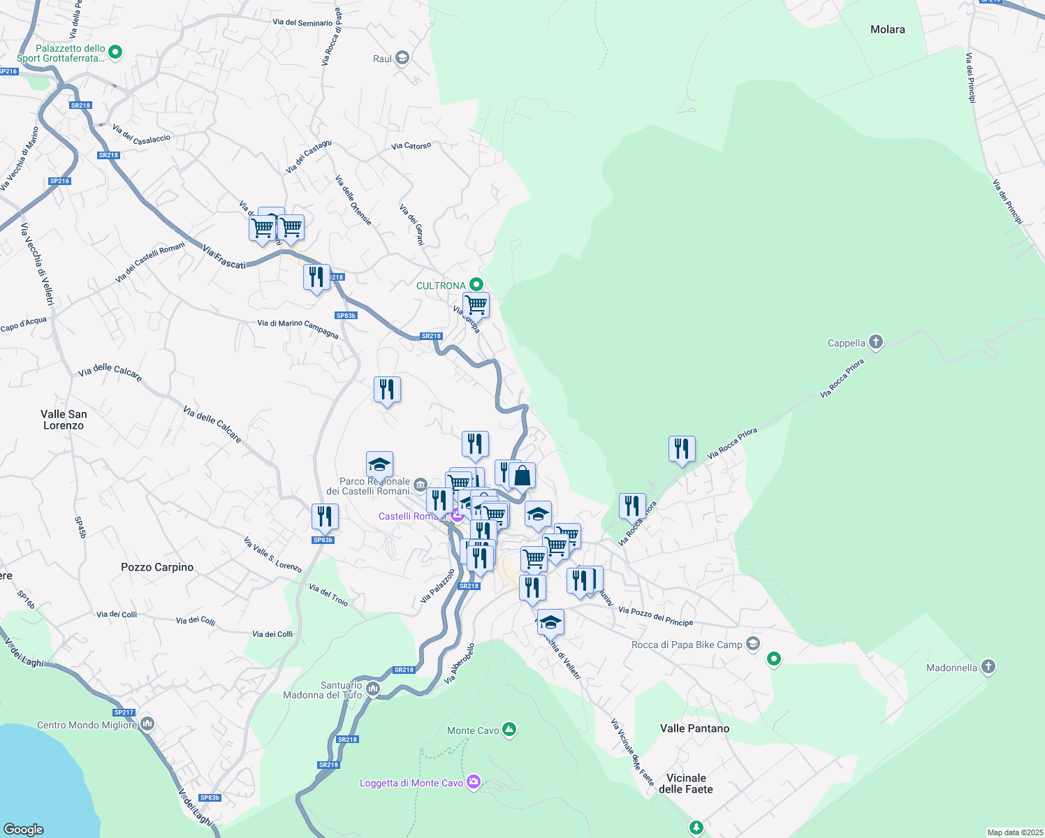map of restaurants, bars, coffee shops, grocery stores, and more near in Rocca di Papa