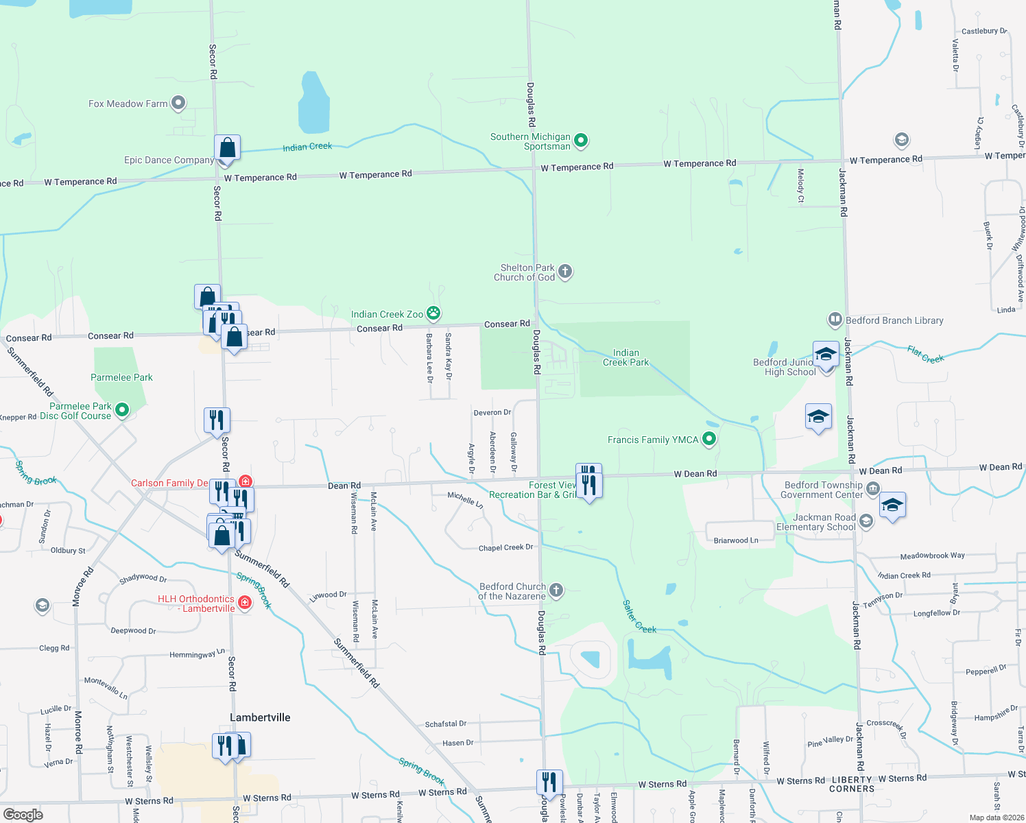 map of restaurants, bars, coffee shops, grocery stores, and more near 8391 Galloway Drive in Lambertville