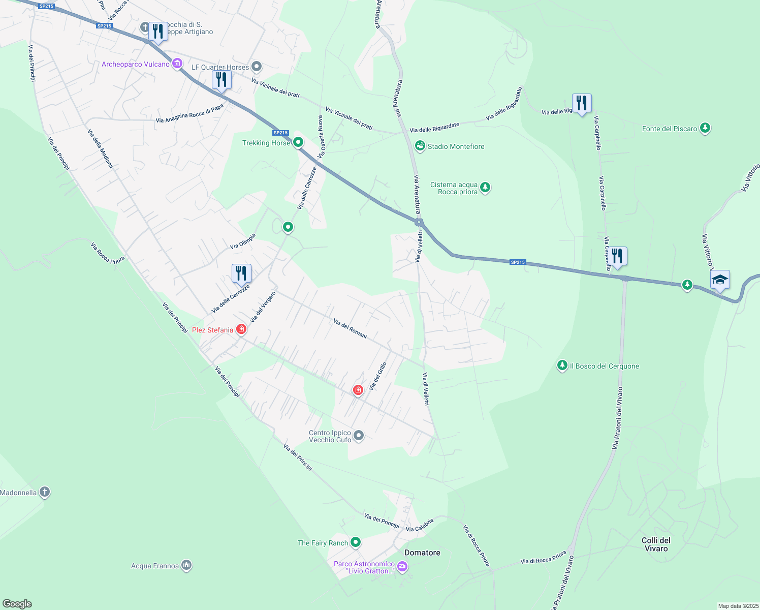 map of restaurants, bars, coffee shops, grocery stores, and more near 11 Via dei Ciliegi in Rocca Priora