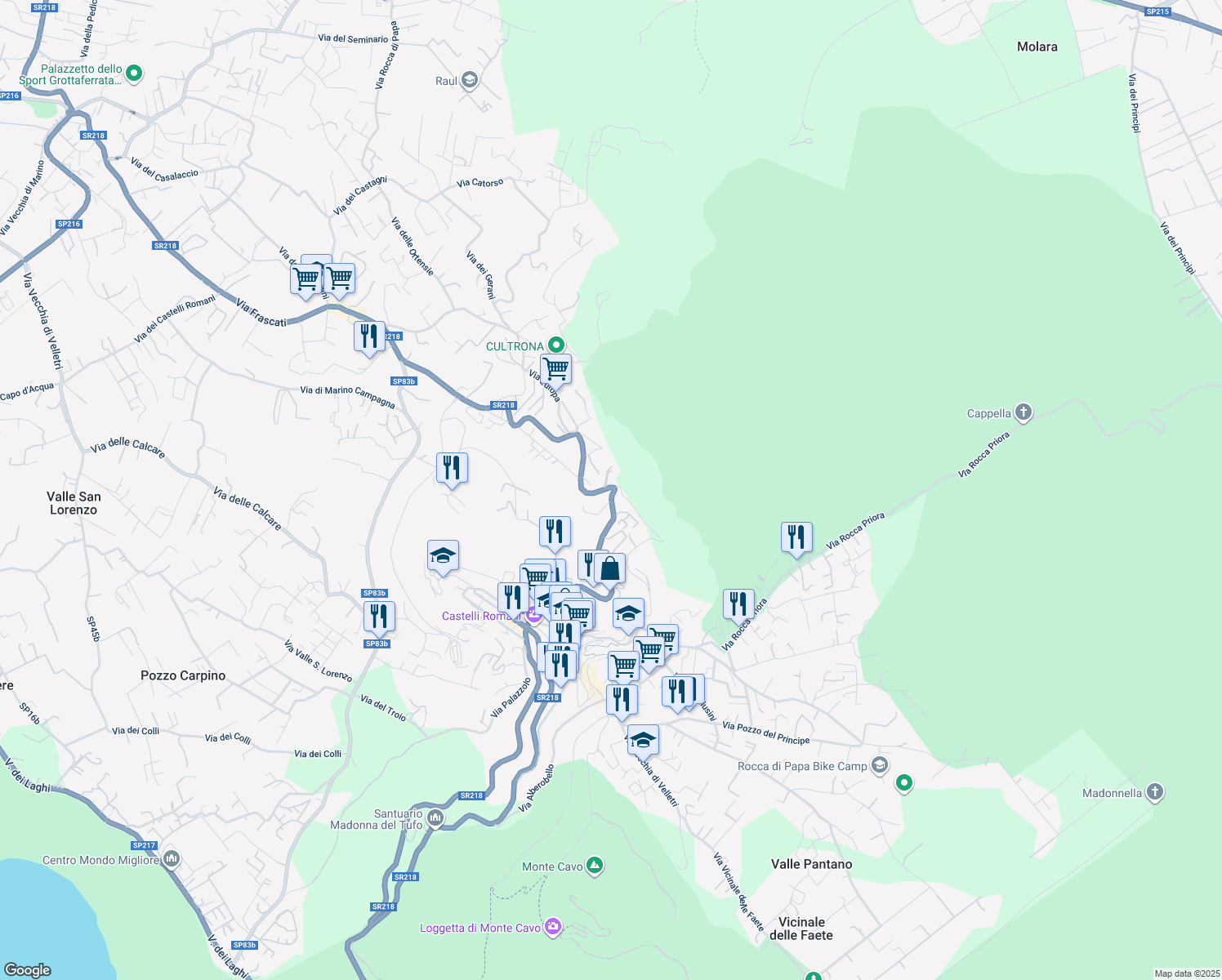 map of restaurants, bars, coffee shops, grocery stores, and more near in Rocca di Papa