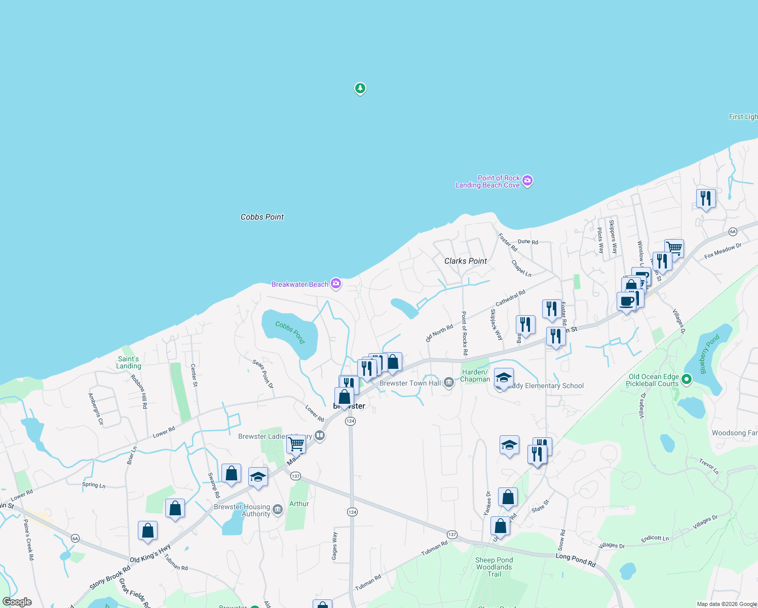 map of restaurants, bars, coffee shops, grocery stores, and more near 178 Crocker Lane in Brewster