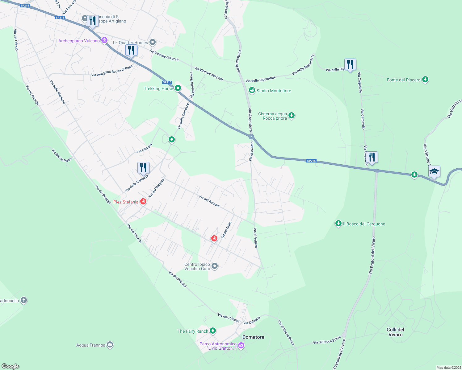 map of restaurants, bars, coffee shops, grocery stores, and more near 11 Via dei Ciliegi in Rocca Priora