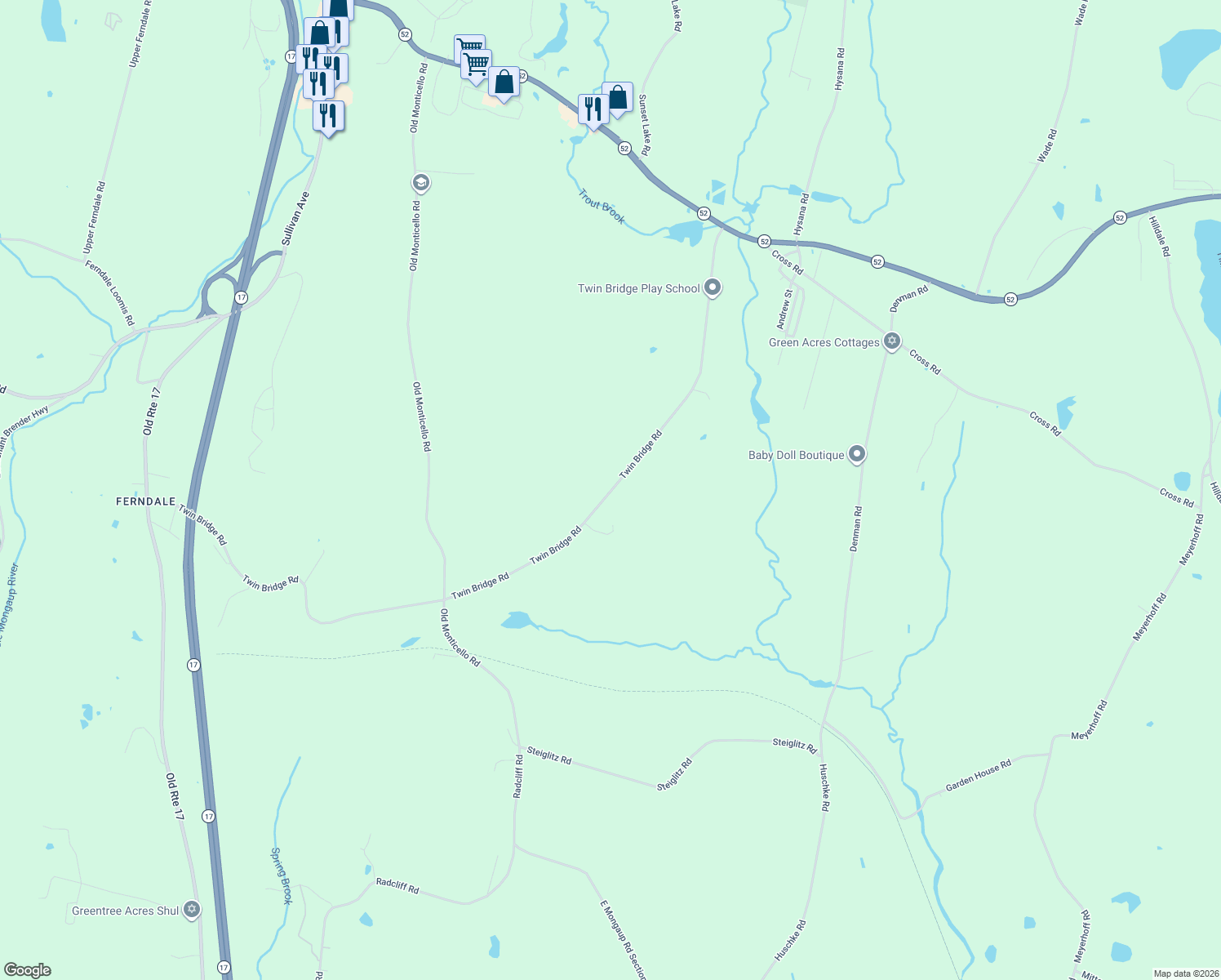 map of restaurants, bars, coffee shops, grocery stores, and more near 166 Twin Bridge Road in Liberty