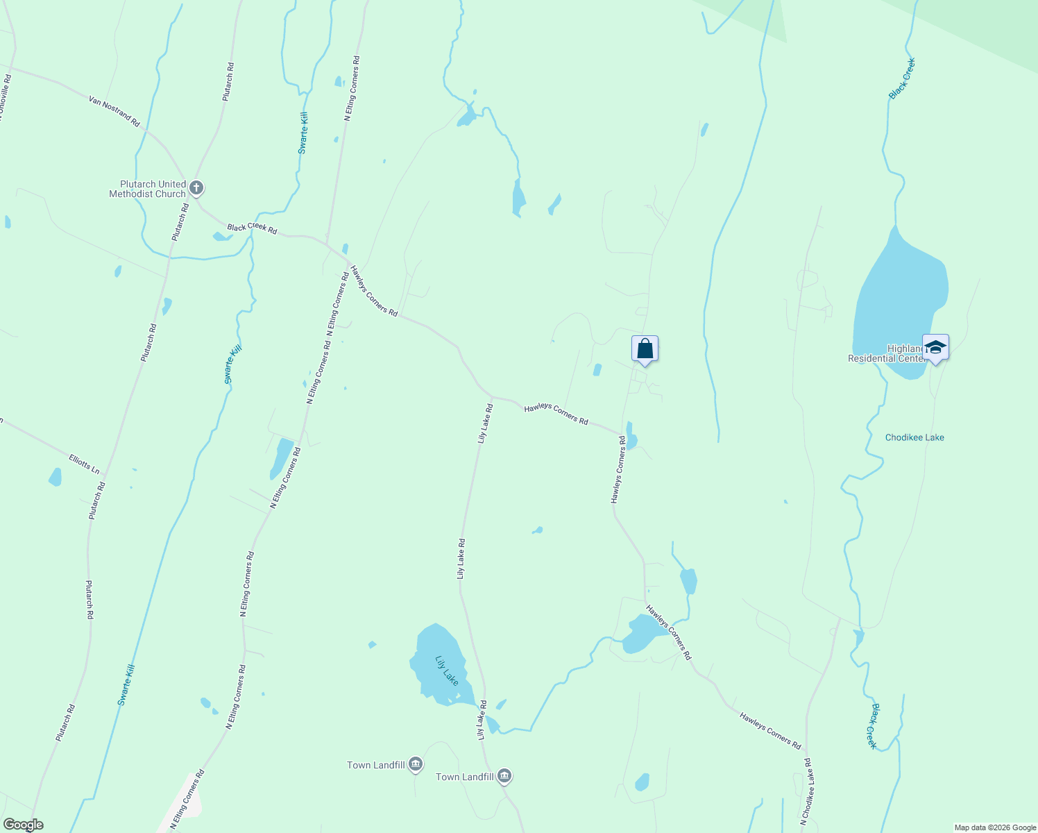 map of restaurants, bars, coffee shops, grocery stores, and more near 114 Hawleys Corners Road in Highland