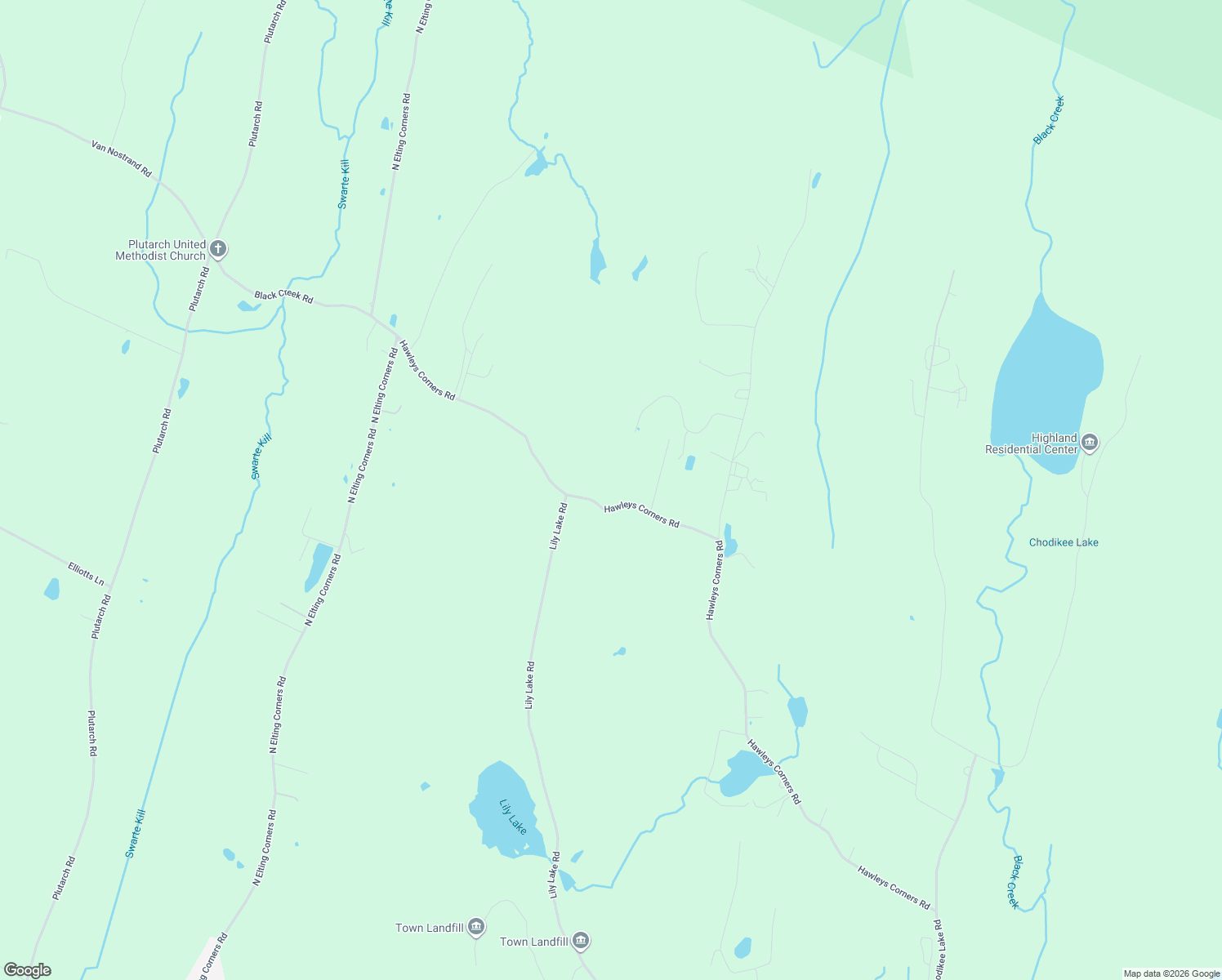 map of restaurants, bars, coffee shops, grocery stores, and more near 109 Hawleys Corners Road in Highland