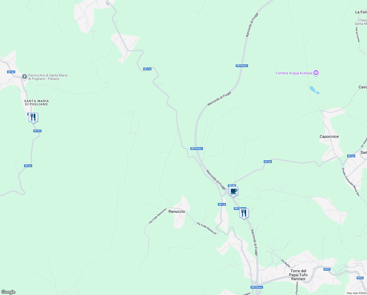map of restaurants, bars, coffee shops, grocery stores, and more near Strada Provinciale 118 in Provincia di Frosinone