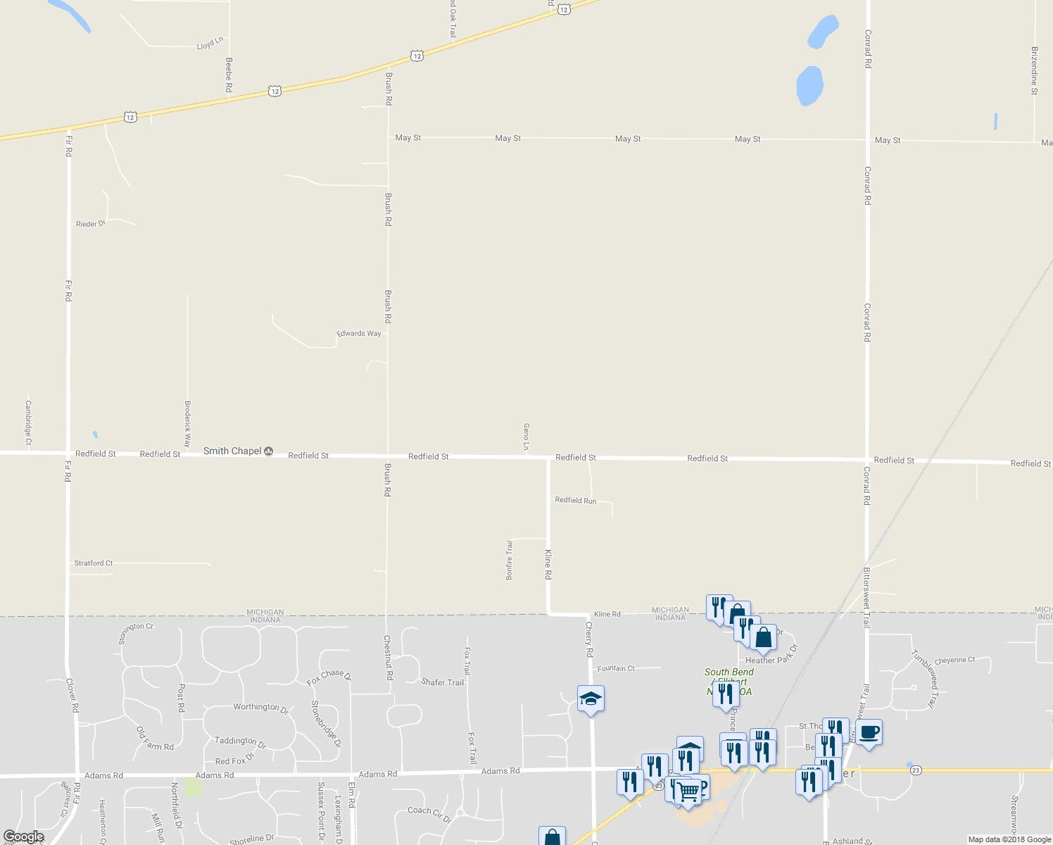 map of restaurants, bars, coffee shops, grocery stores, and more near Geno Lane in Niles