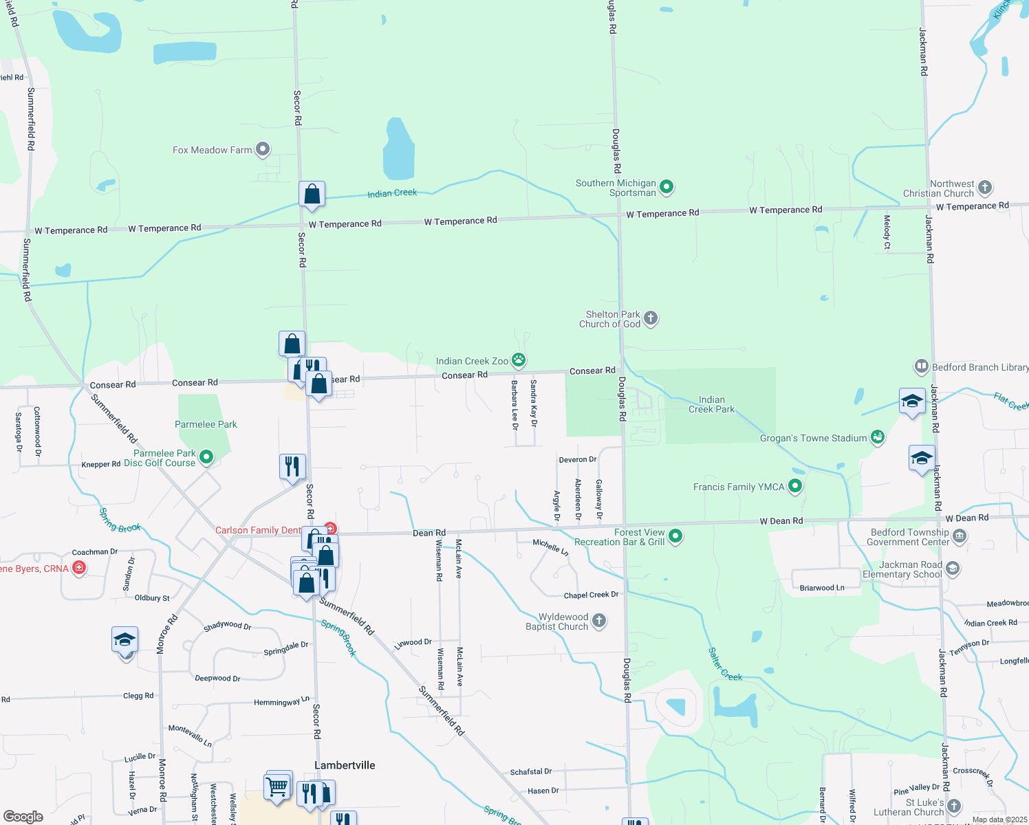 map of restaurants, bars, coffee shops, grocery stores, and more near 8493 Barbara Lee Drive in Lambertville
