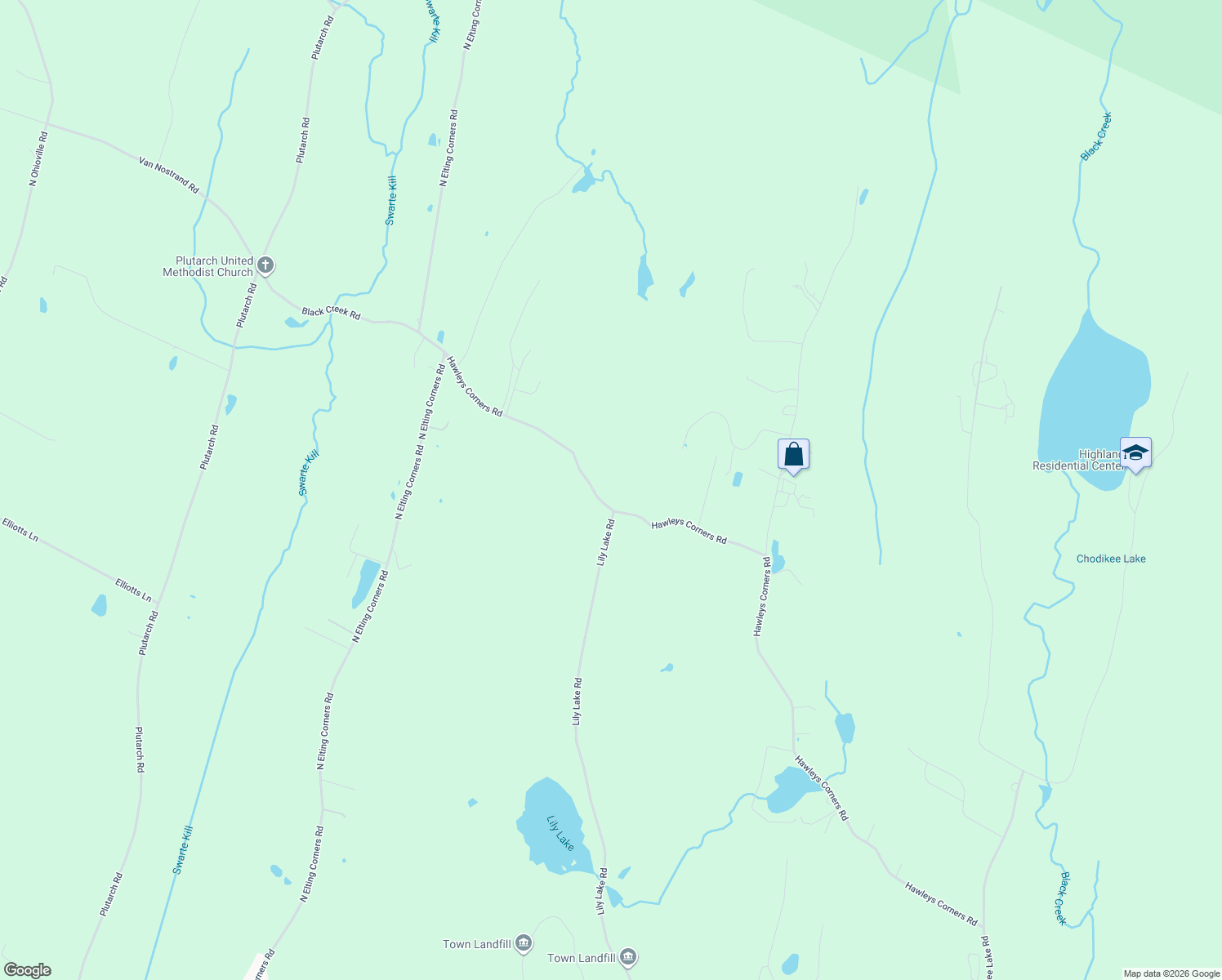 map of restaurants, bars, coffee shops, grocery stores, and more near 90 Hawleys Corners Rd in Highland