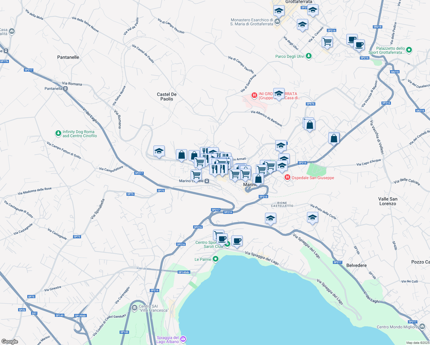 map of restaurants, bars, coffee shops, grocery stores, and more near 30 Viale Giuseppe Mazzini in Marino