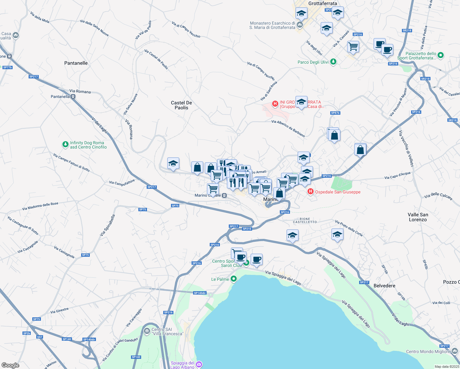 map of restaurants, bars, coffee shops, grocery stores, and more near 30 Viale Giuseppe Mazzini in Marino