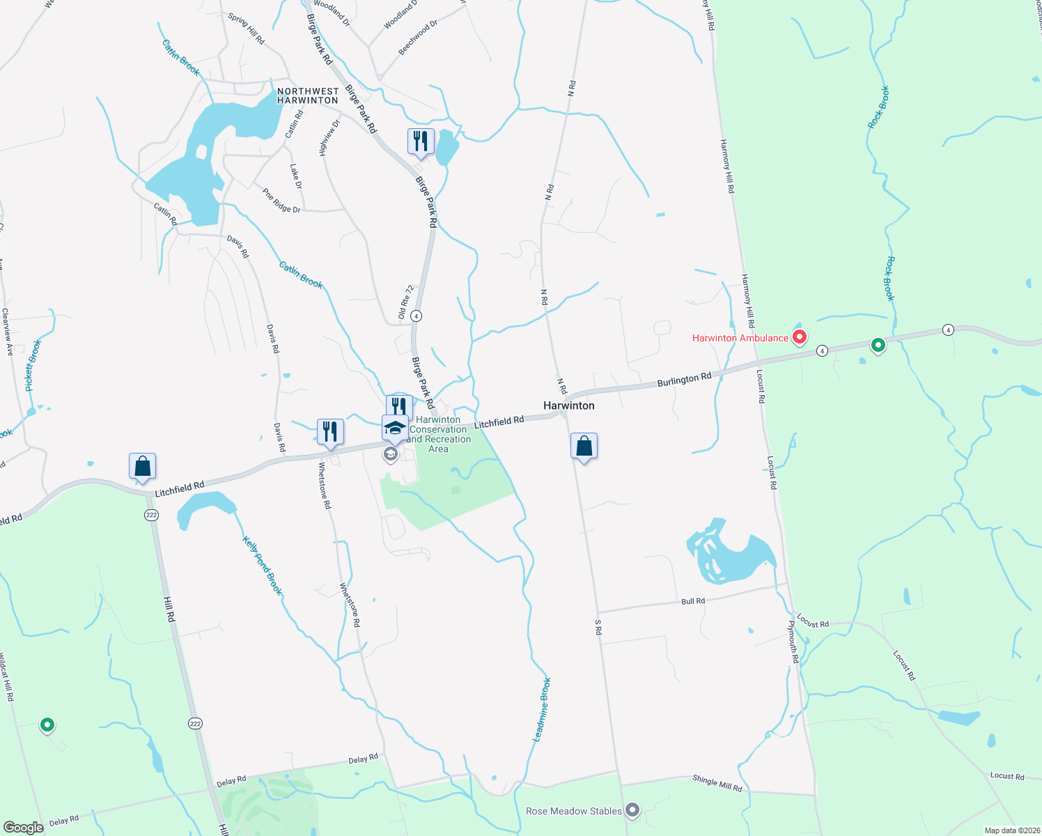 map of restaurants, bars, coffee shops, grocery stores, and more near 34 Litchfield Road in Harwinton