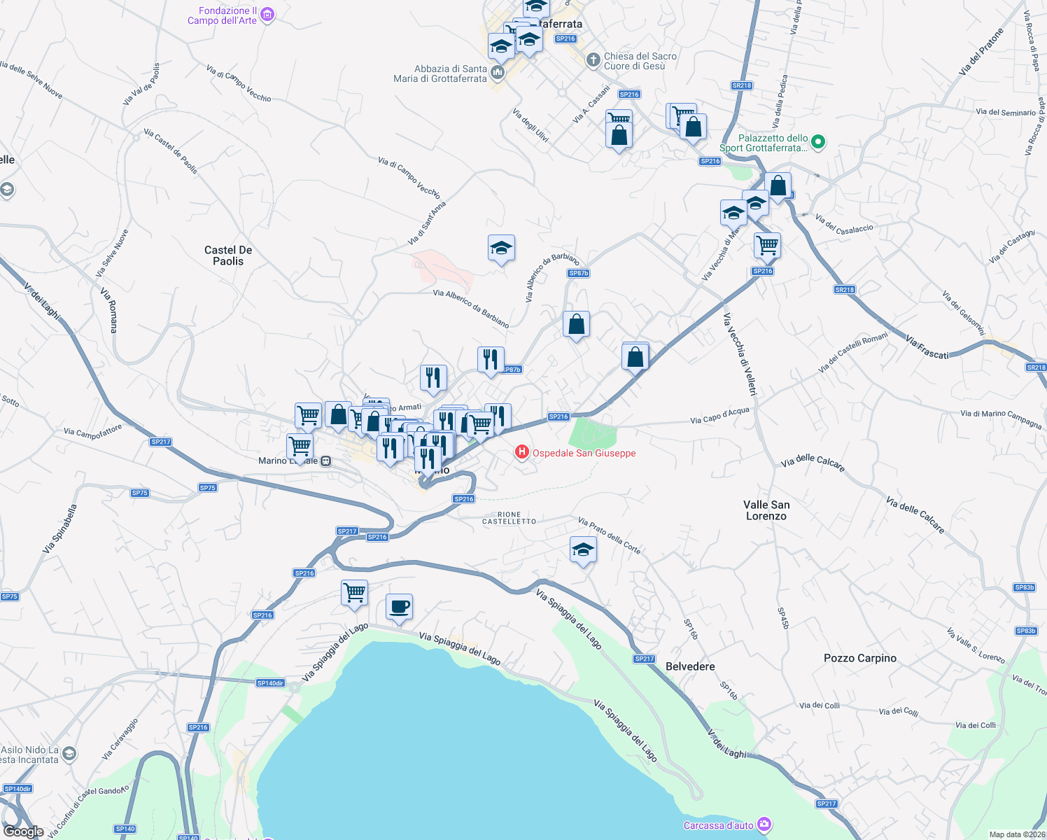 map of restaurants, bars, coffee shops, grocery stores, and more near 144 Corso Vittoria Colonna in Marino