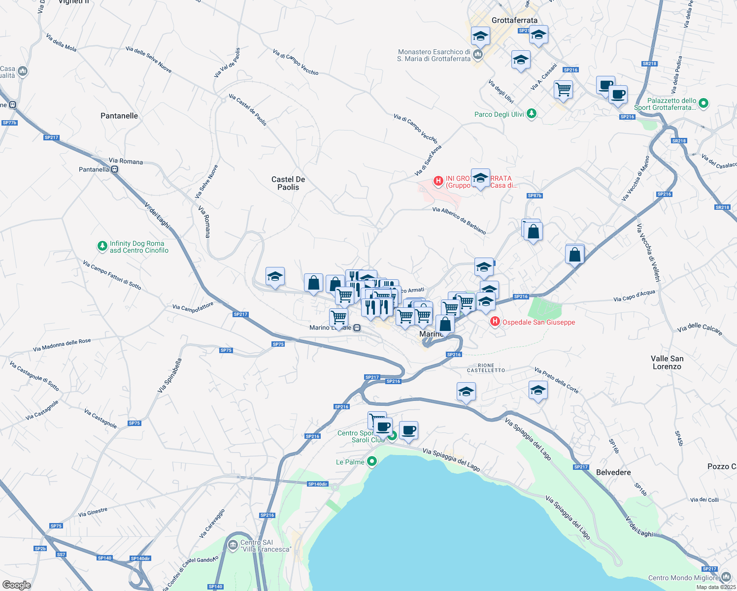 map of restaurants, bars, coffee shops, grocery stores, and more near 30 Viale G. Mazzini in Marino