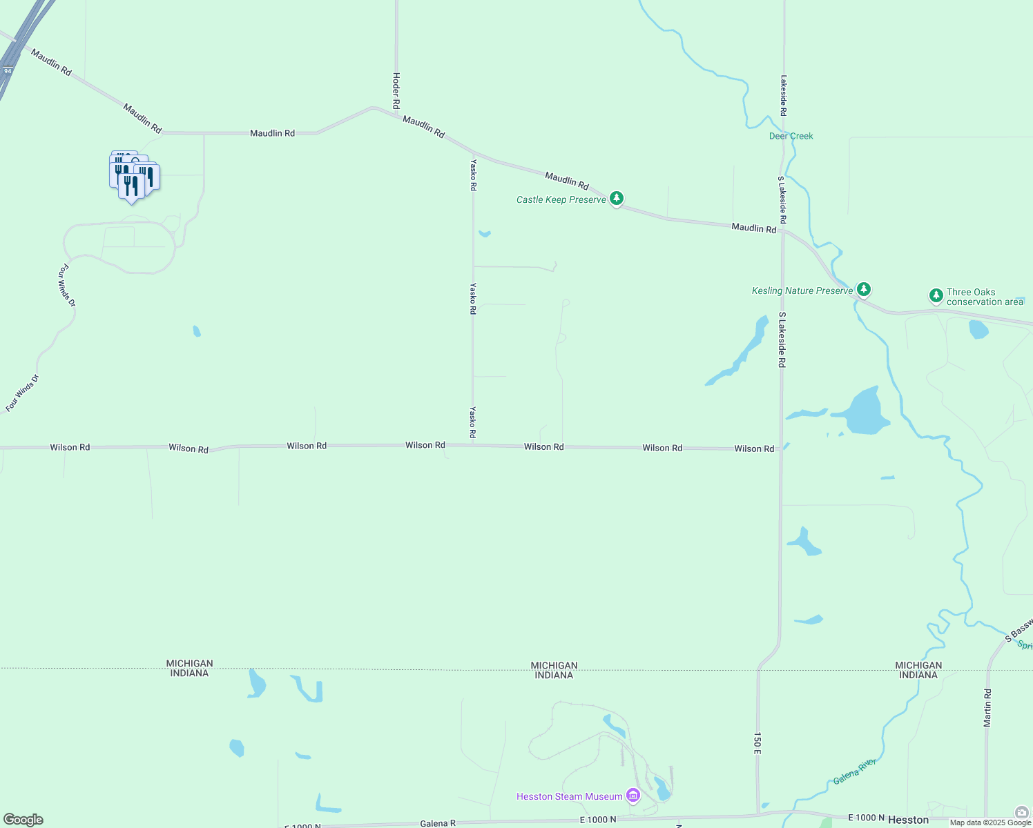 map of restaurants, bars, coffee shops, grocery stores, and more near 9643 Wilson Road in New Buffalo