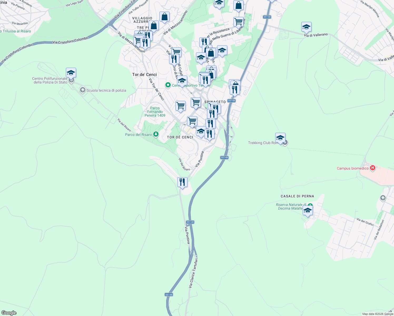 map of restaurants, bars, coffee shops, grocery stores, and more near 39 Via Italo Orto in Roma