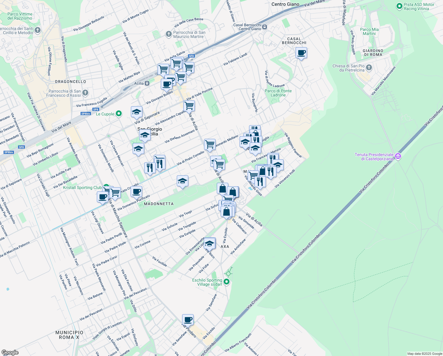 map of restaurants, bars, coffee shops, grocery stores, and more near in Città Metropolitana di Roma