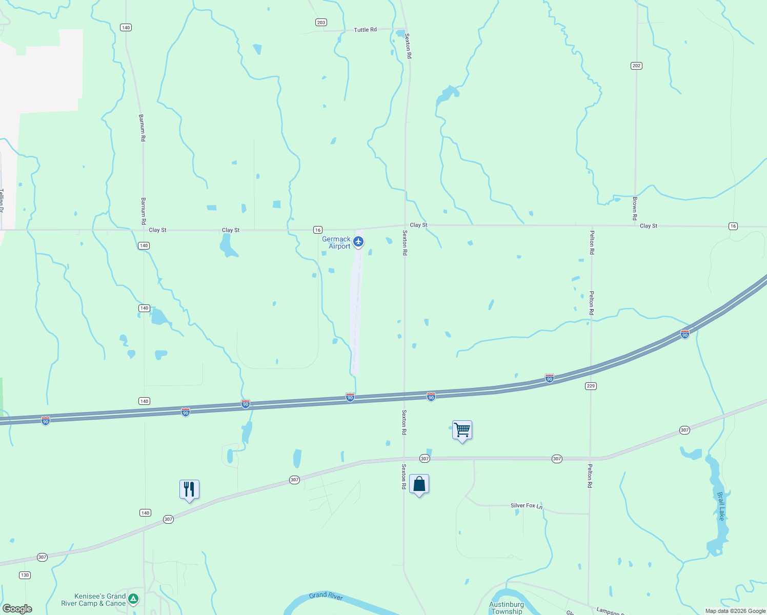 map of restaurants, bars, coffee shops, grocery stores, and more near 1945 Sexton Road in Austinburg