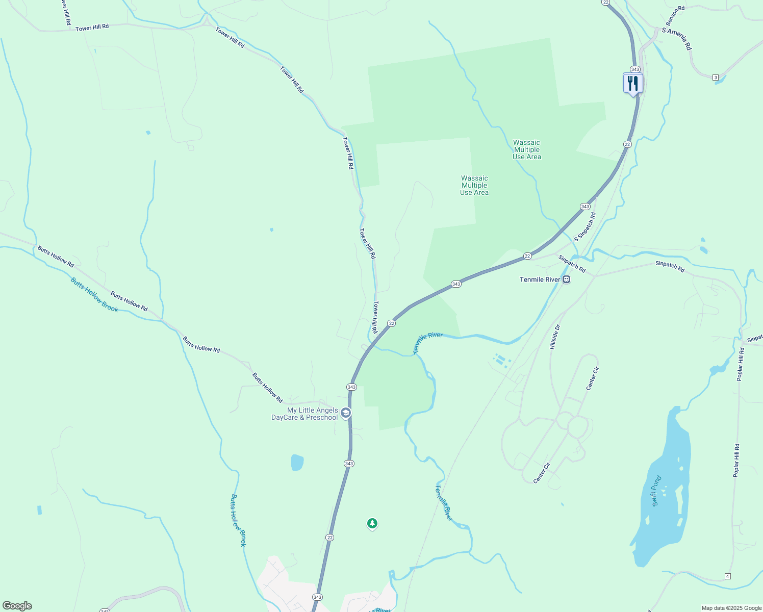 map of restaurants, bars, coffee shops, grocery stores, and more near 32 Tower Hill Road in Wassaic