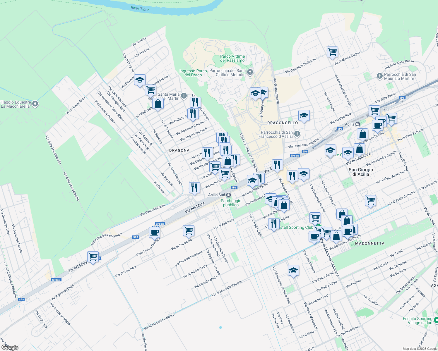 map of restaurants, bars, coffee shops, grocery stores, and more near 38 Via Giovanni della Penna in Città metropolitana di Roma Capitale