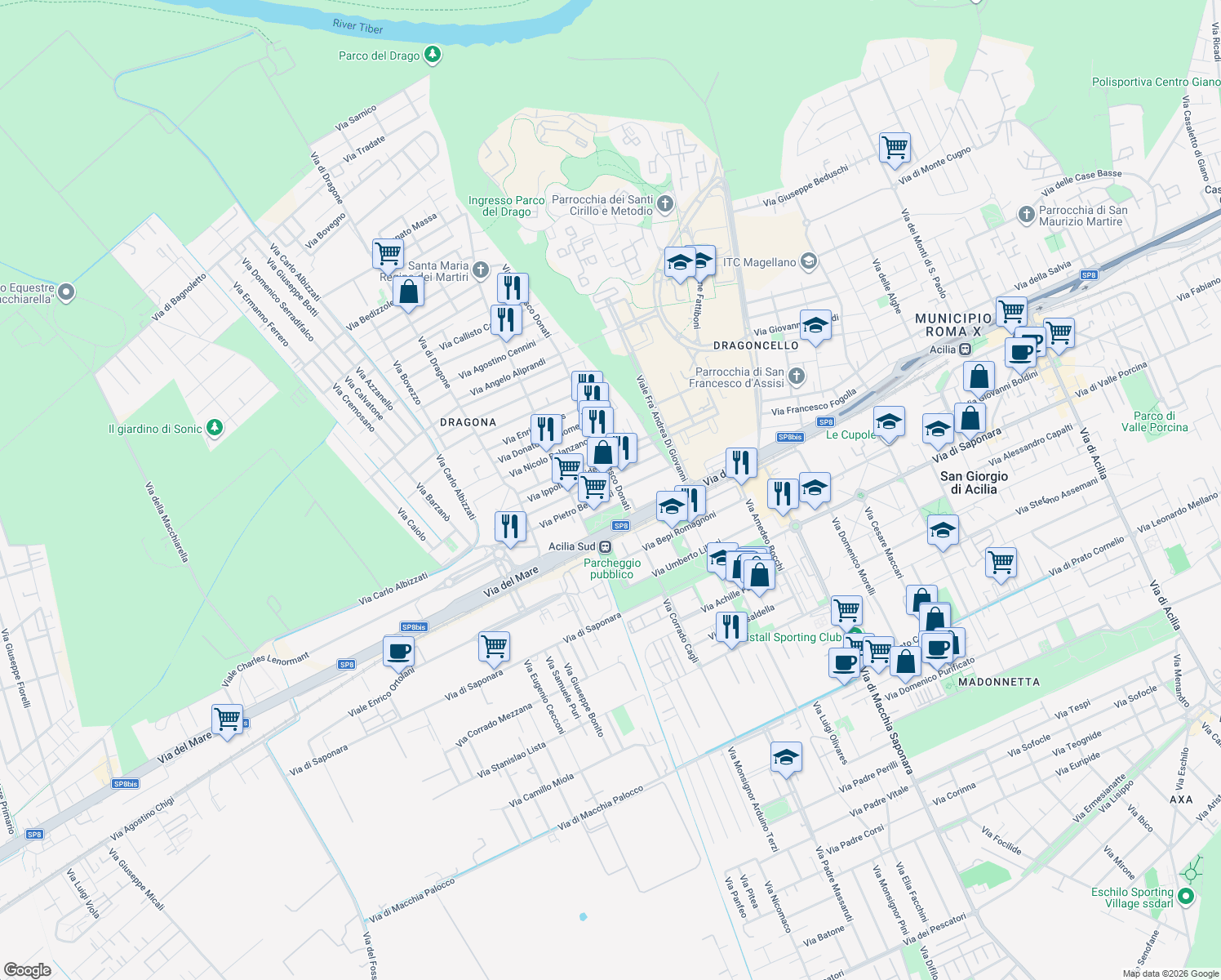 map of restaurants, bars, coffee shops, grocery stores, and more near 61 Via Pietro Benedetti in Città metropolitana di Roma Capitale