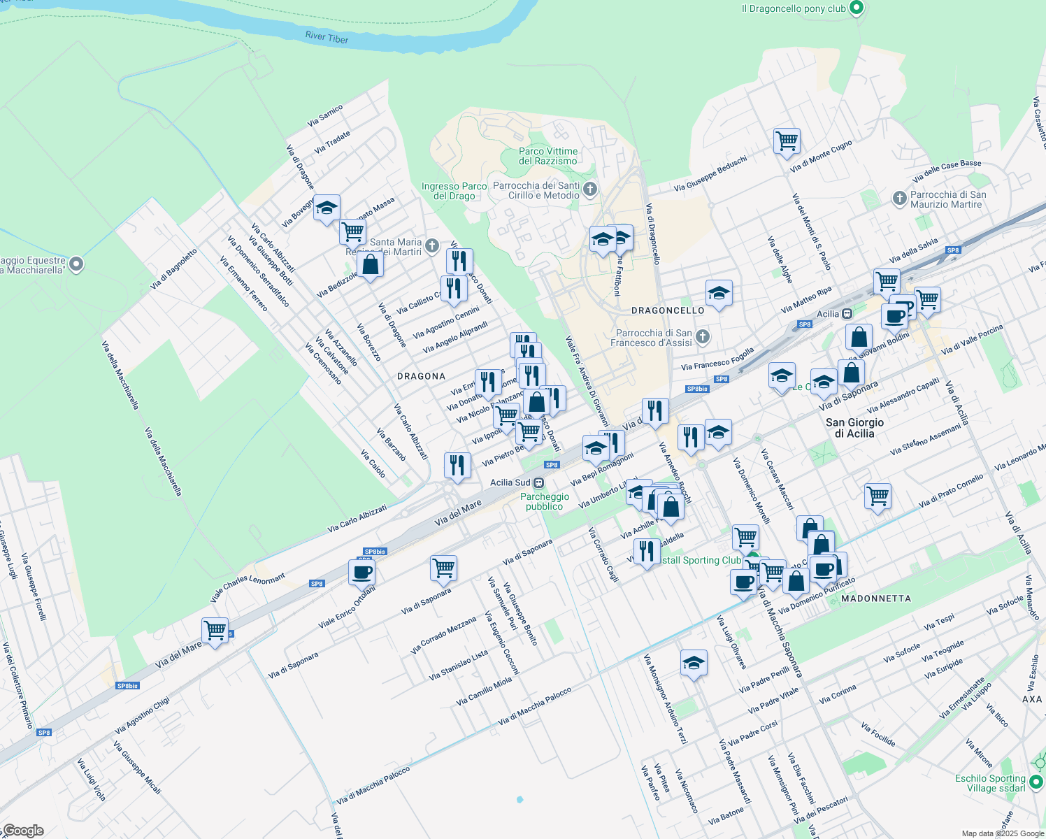 map of restaurants, bars, coffee shops, grocery stores, and more near 38 Via Giovanni della Penna in Città metropolitana di Roma Capitale