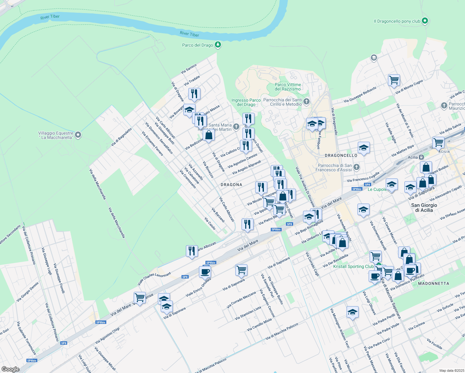 map of restaurants, bars, coffee shops, grocery stores, and more near in Metropolitan City of Rome Capital