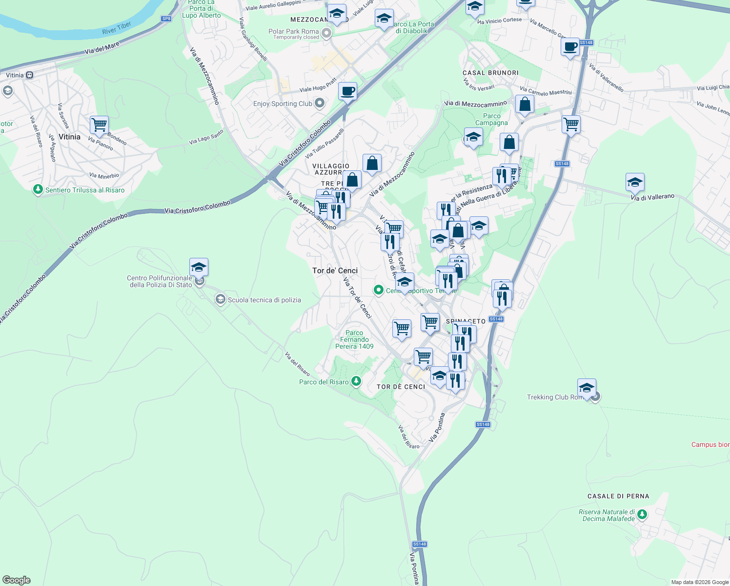 map of restaurants, bars, coffee shops, grocery stores, and more near 9 Via Aldo Fabrizi in Roma