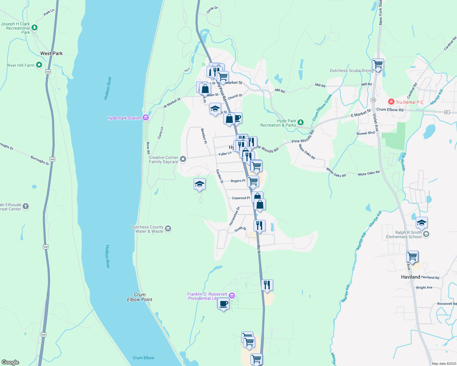 map of restaurants, bars, coffee shops, grocery stores, and more near 20 Rogers Pl in Hyde Park