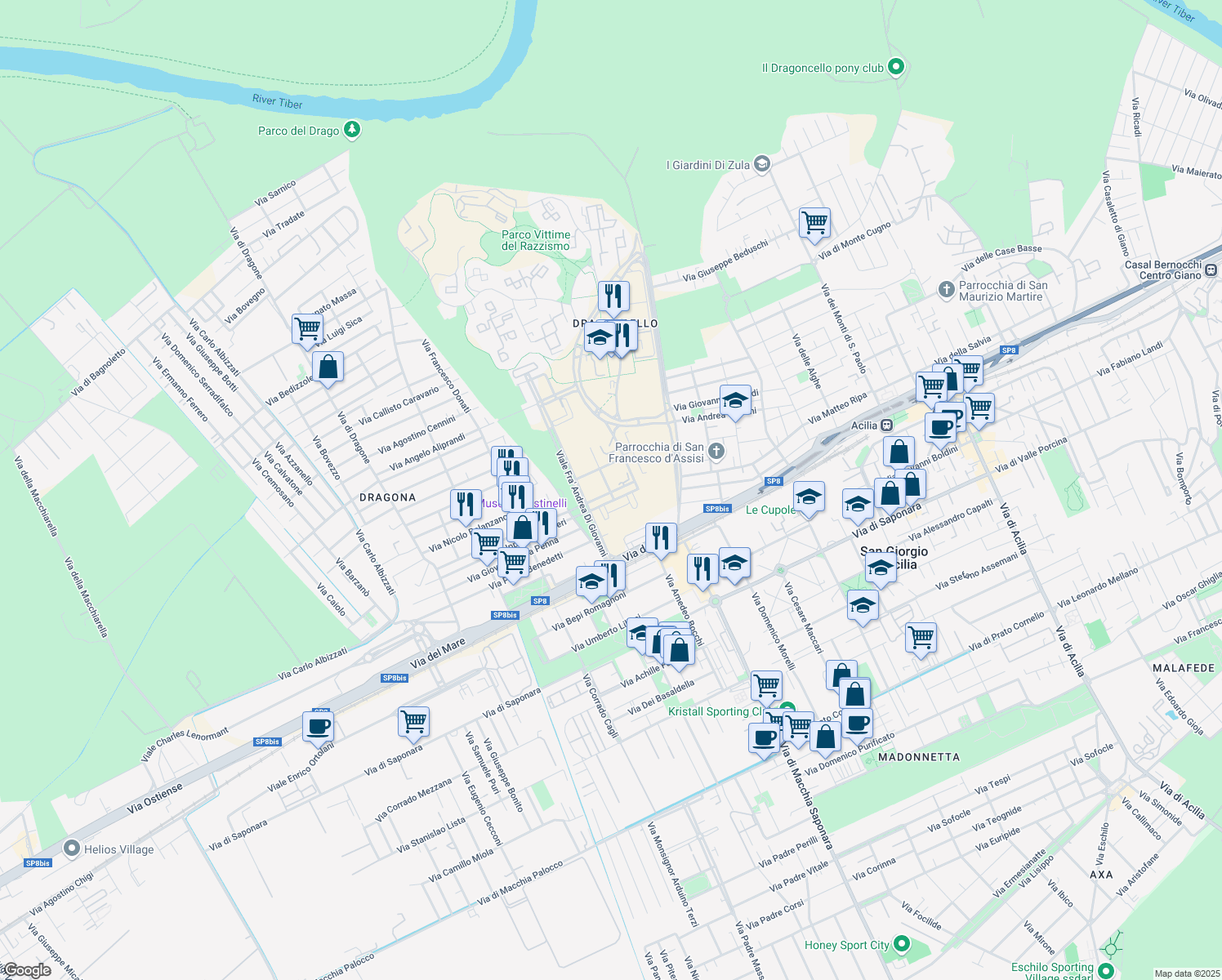 map of restaurants, bars, coffee shops, grocery stores, and more near 2 Via Maria Theodoli in Città metropolitana di Roma Capitale