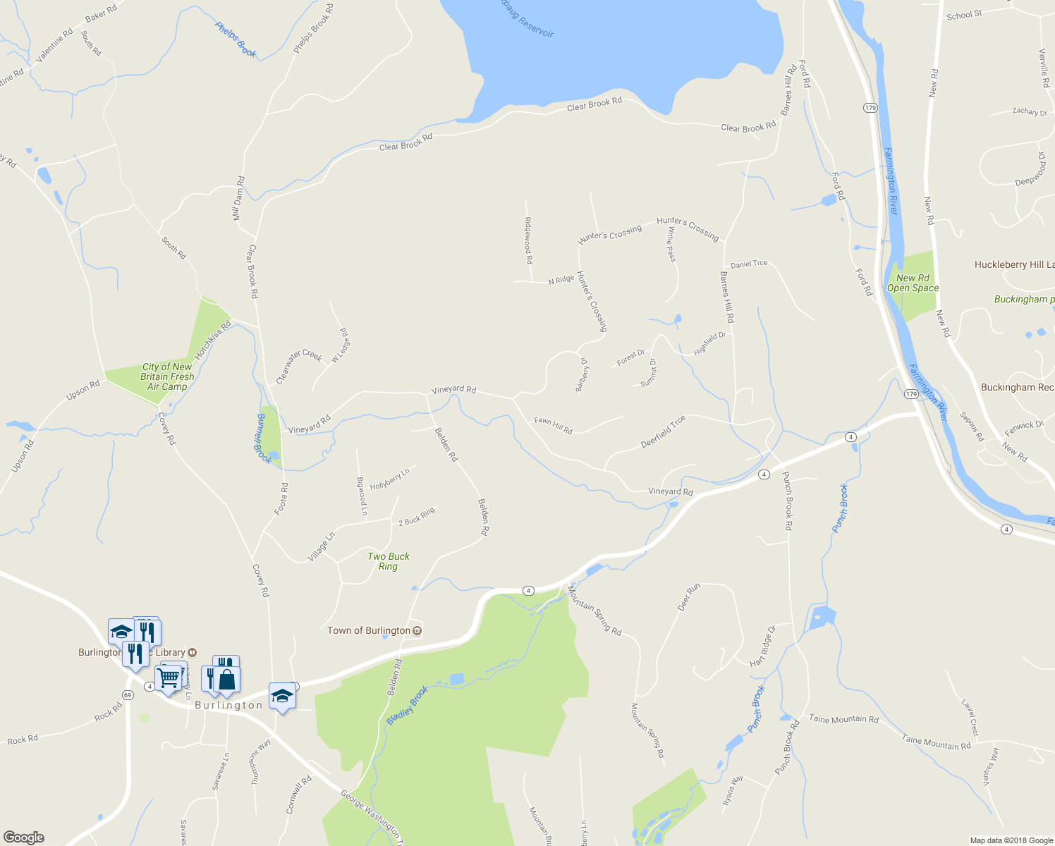 map of restaurants, bars, coffee shops, grocery stores, and more near 71 Vineyard Road in Burlington