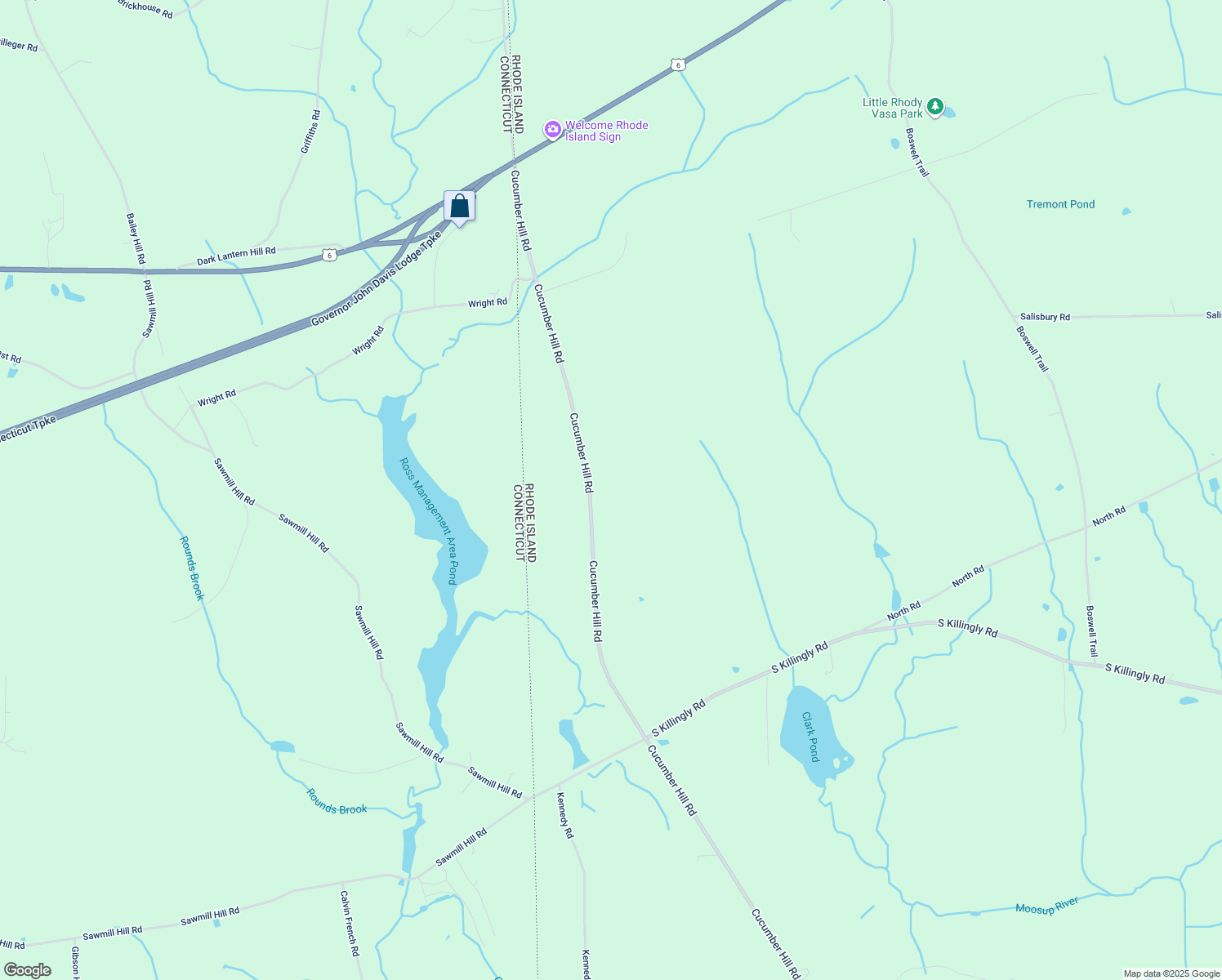 map of restaurants, bars, coffee shops, grocery stores, and more near 108 Cucumber Hill Road in Foster