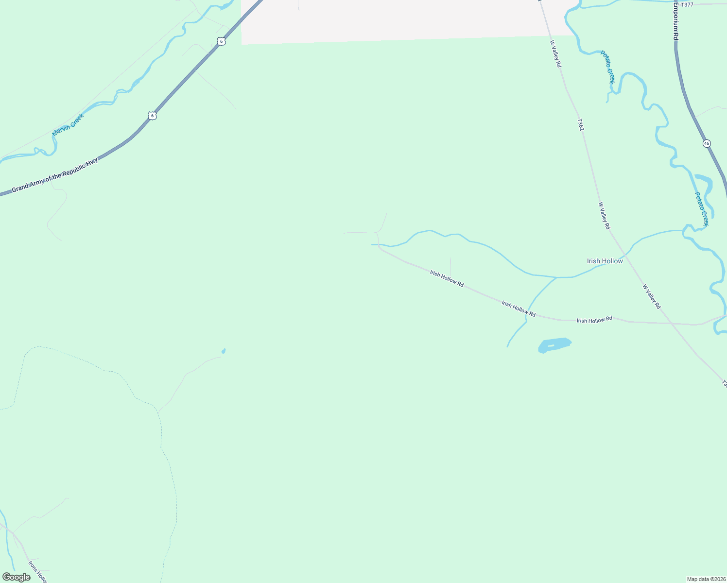 map of restaurants, bars, coffee shops, grocery stores, and more near Irish Hollow Road in Smethport