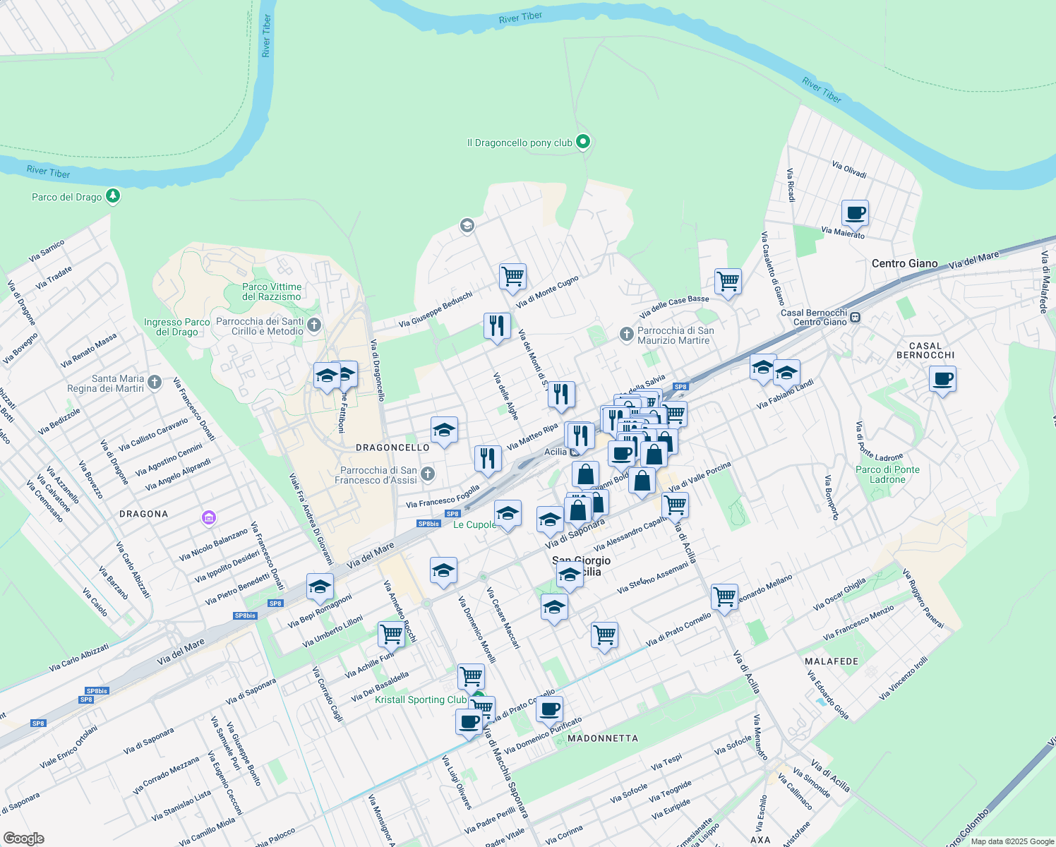 map of restaurants, bars, coffee shops, grocery stores, and more near 61 Via Gianpietro Ferrari in Città metropolitana di Roma Capitale