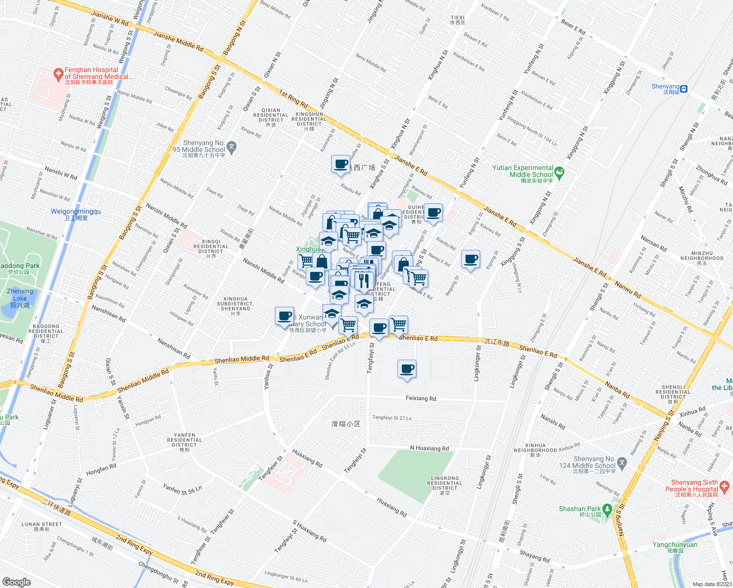 map of restaurants, bars, coffee shops, grocery stores, and more near in Shenyang Shi
