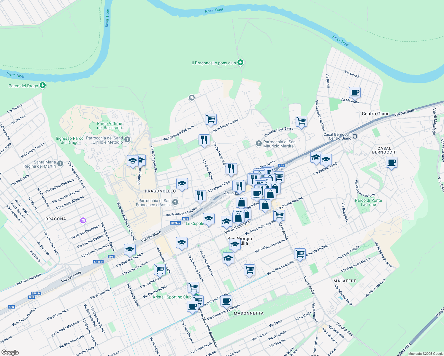 map of restaurants, bars, coffee shops, grocery stores, and more near 61 Via Gianpietro Ferrari in Città metropolitana di Roma Capitale