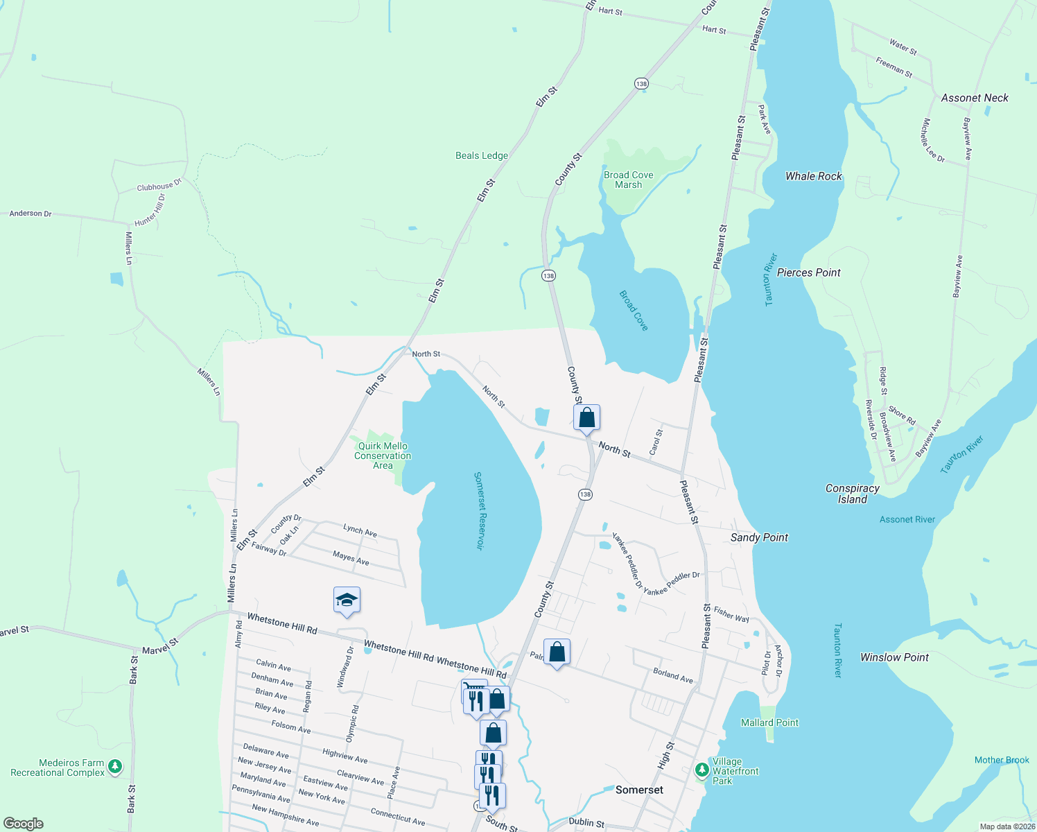 map of restaurants, bars, coffee shops, grocery stores, and more near 776 North Street in Somerset