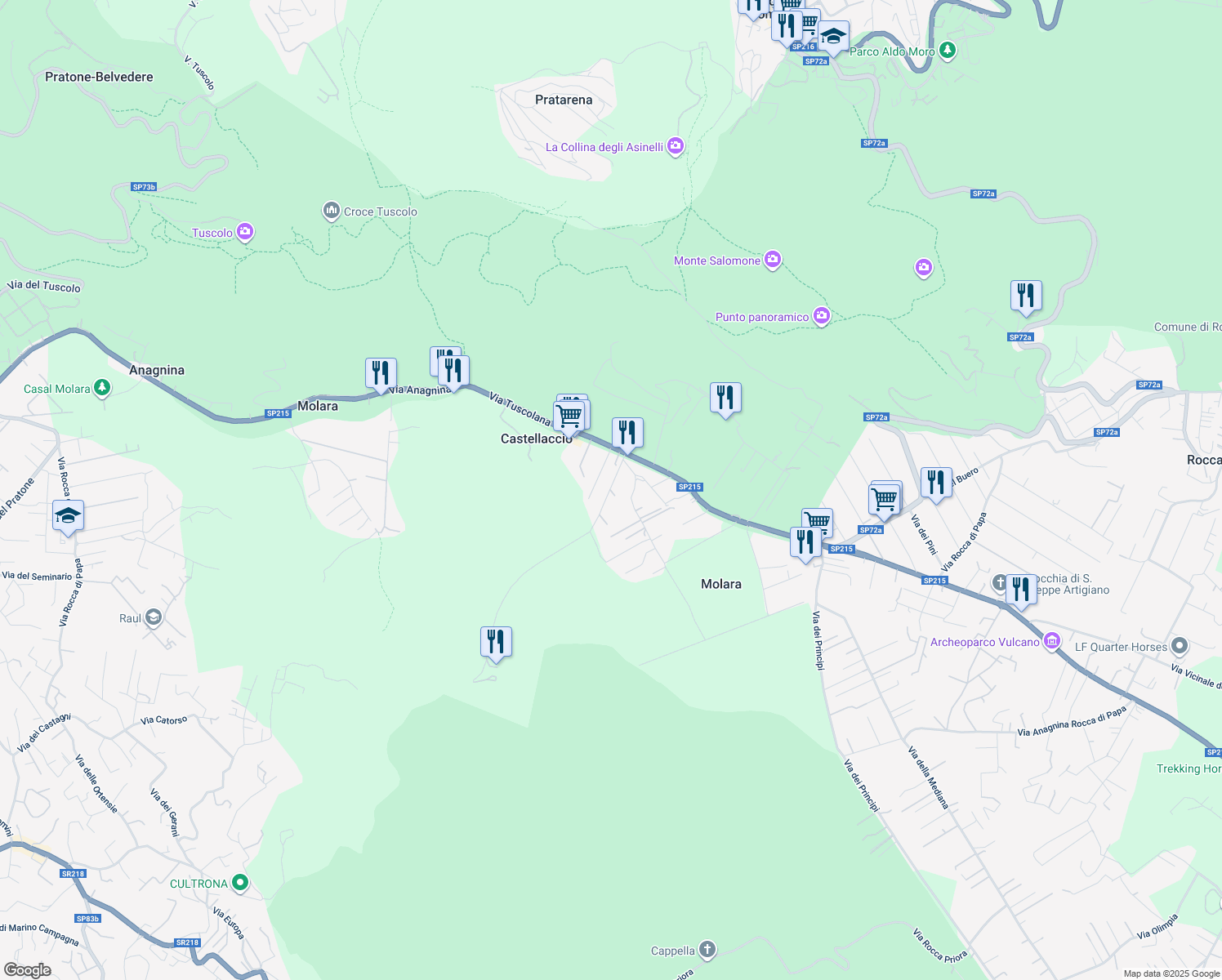 map of restaurants, bars, coffee shops, grocery stores, and more near 173 Via Tuscolana dal 5 90 al 674 in Molara