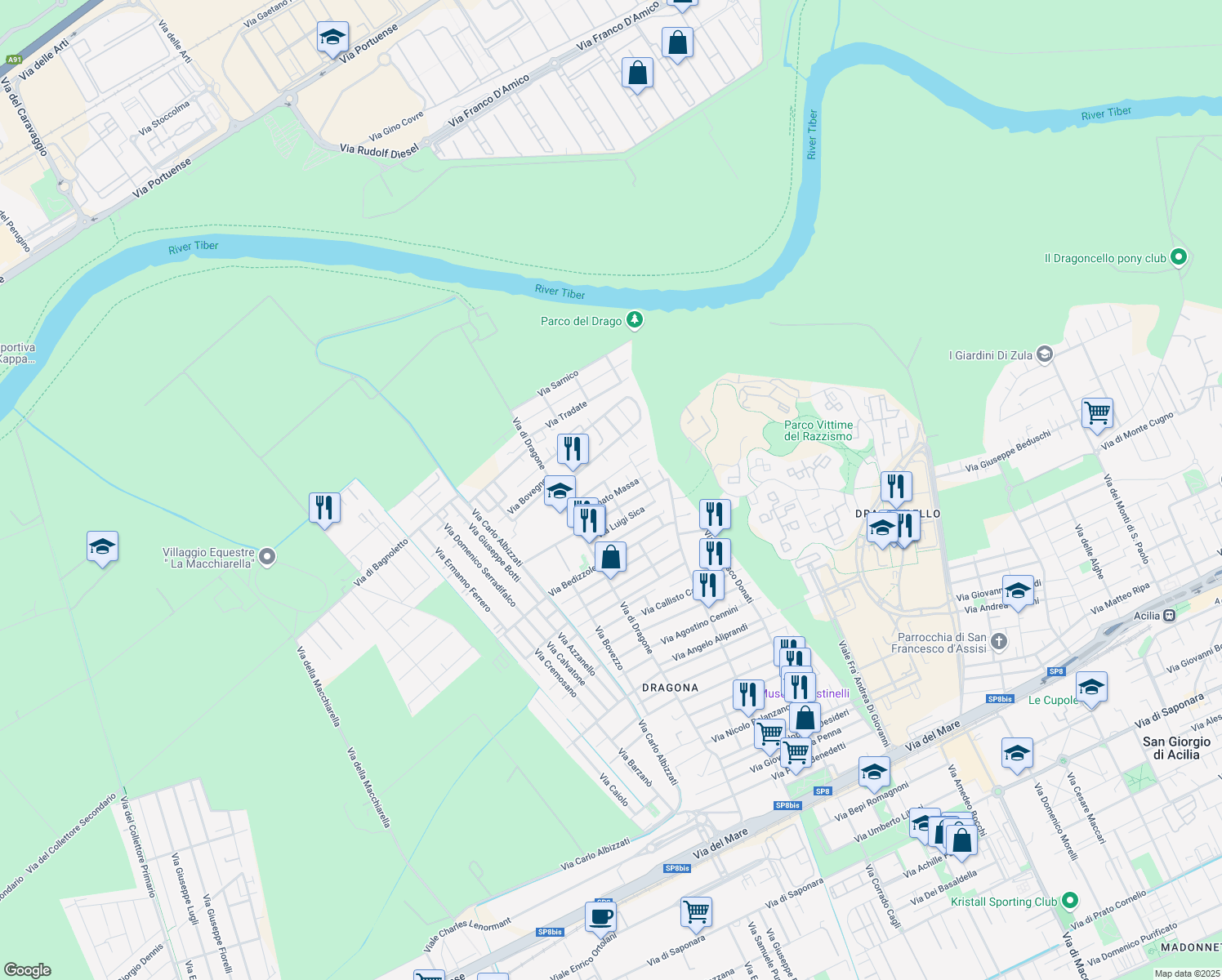 map of restaurants, bars, coffee shops, grocery stores, and more near 26 Via Camillo Costanzo in Città metropolitana di Roma Capitale