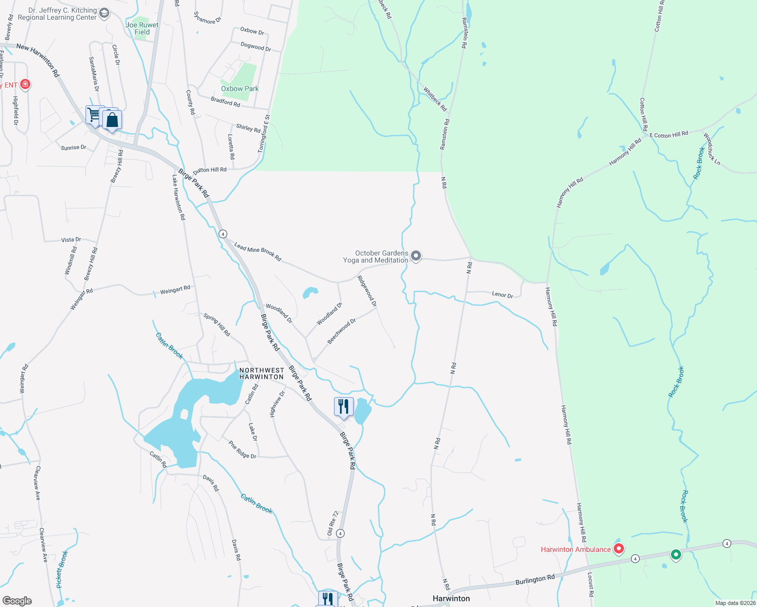 map of restaurants, bars, coffee shops, grocery stores, and more near 27 Ridgewood Drive in Harwinton