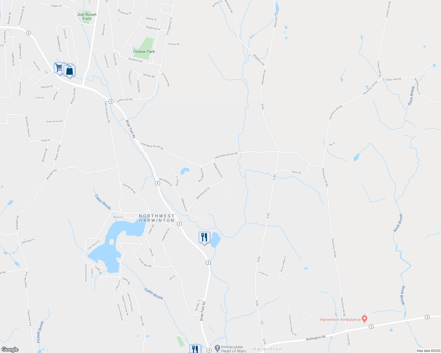 map of restaurants, bars, coffee shops, grocery stores, and more near 27 Ridgewood Drive in Harwinton