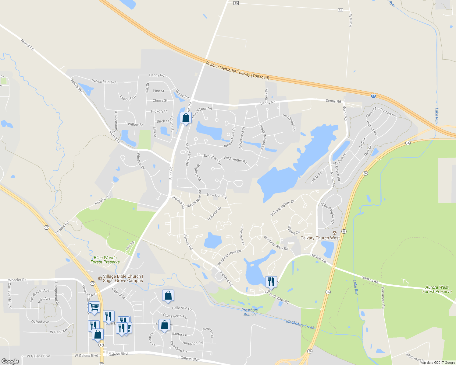 map of restaurants, bars, coffee shops, grocery stores, and more near 701 Manor Hill Place in Sugar Grove