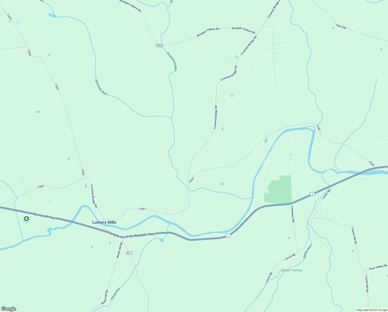 map of restaurants, bars, coffee shops, grocery stores, and more near Covered Bridge Road in Towanda