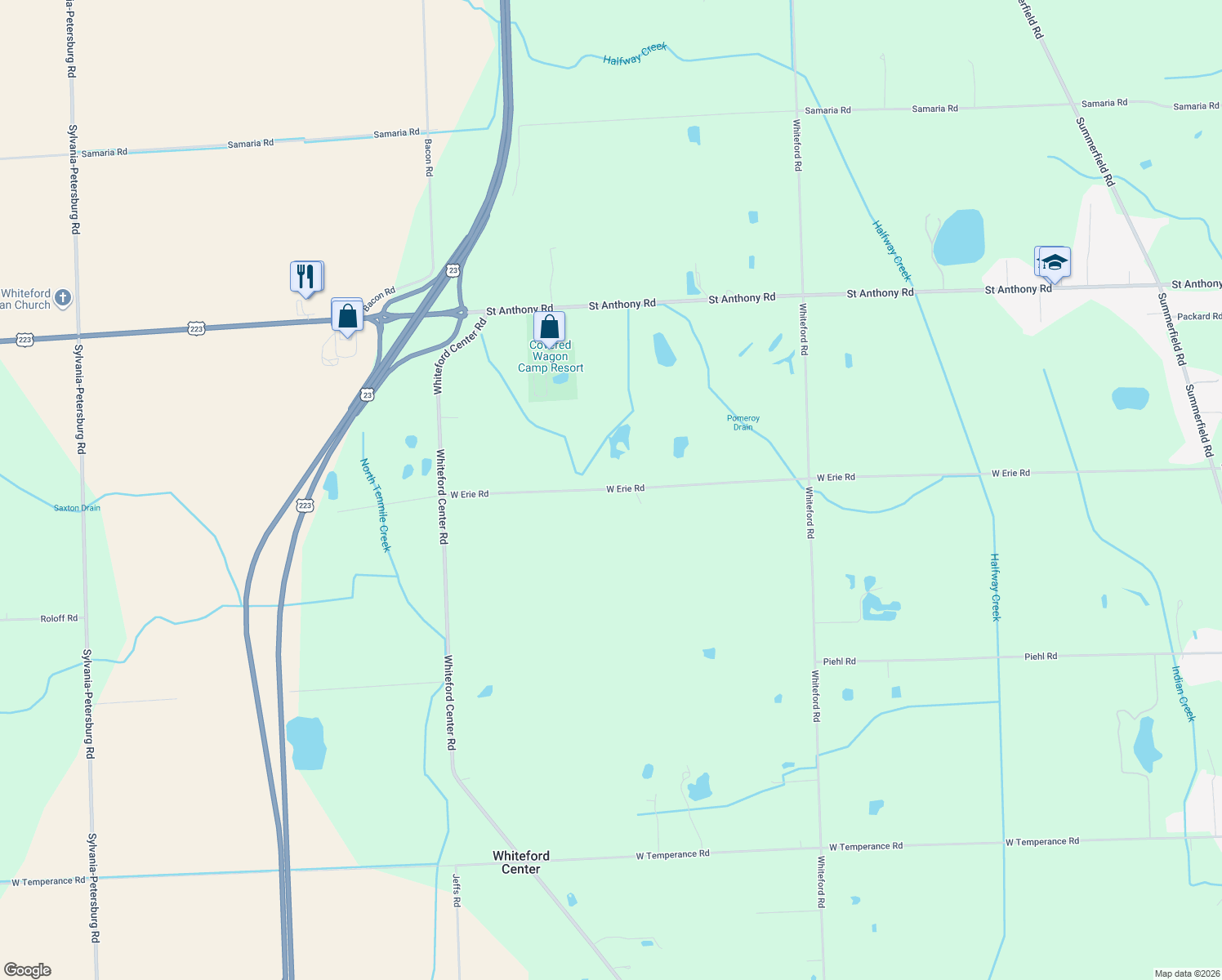 map of restaurants, bars, coffee shops, grocery stores, and more near 5339 West Erie Road in Ottawa Lake