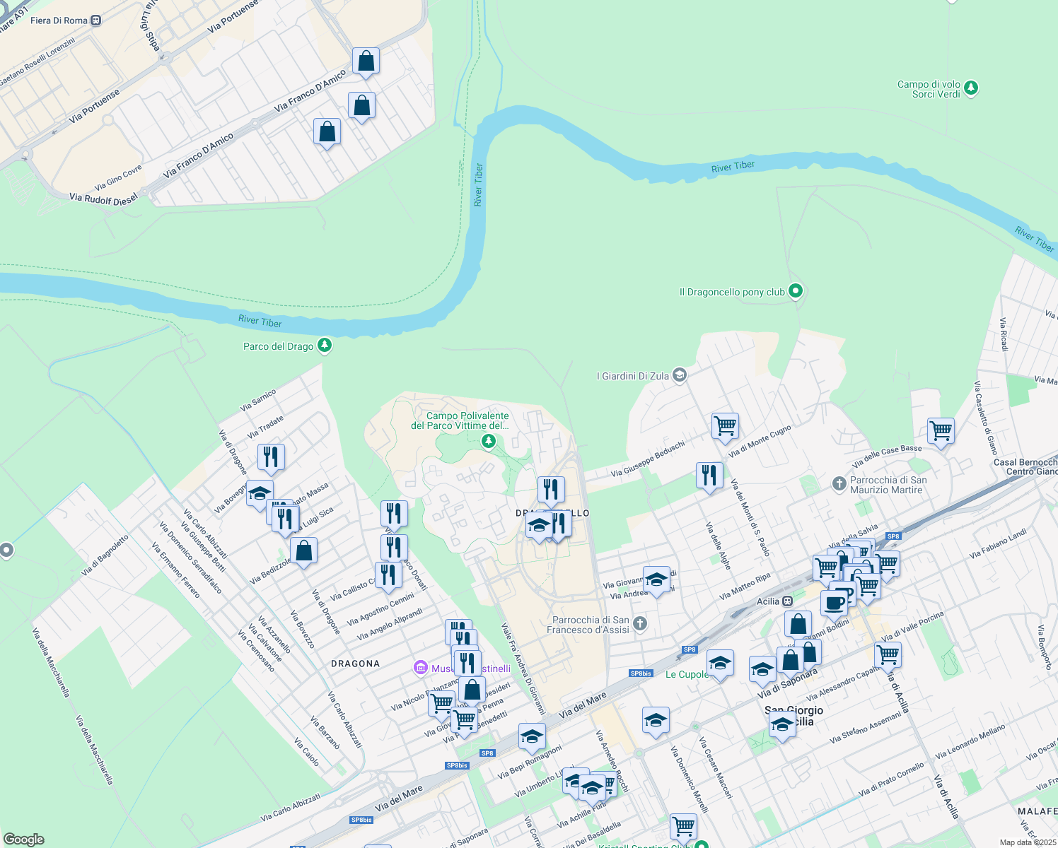 map of restaurants, bars, coffee shops, grocery stores, and more near 74 Viale Alfredo Ottaviani in Città Metropolitana di Roma