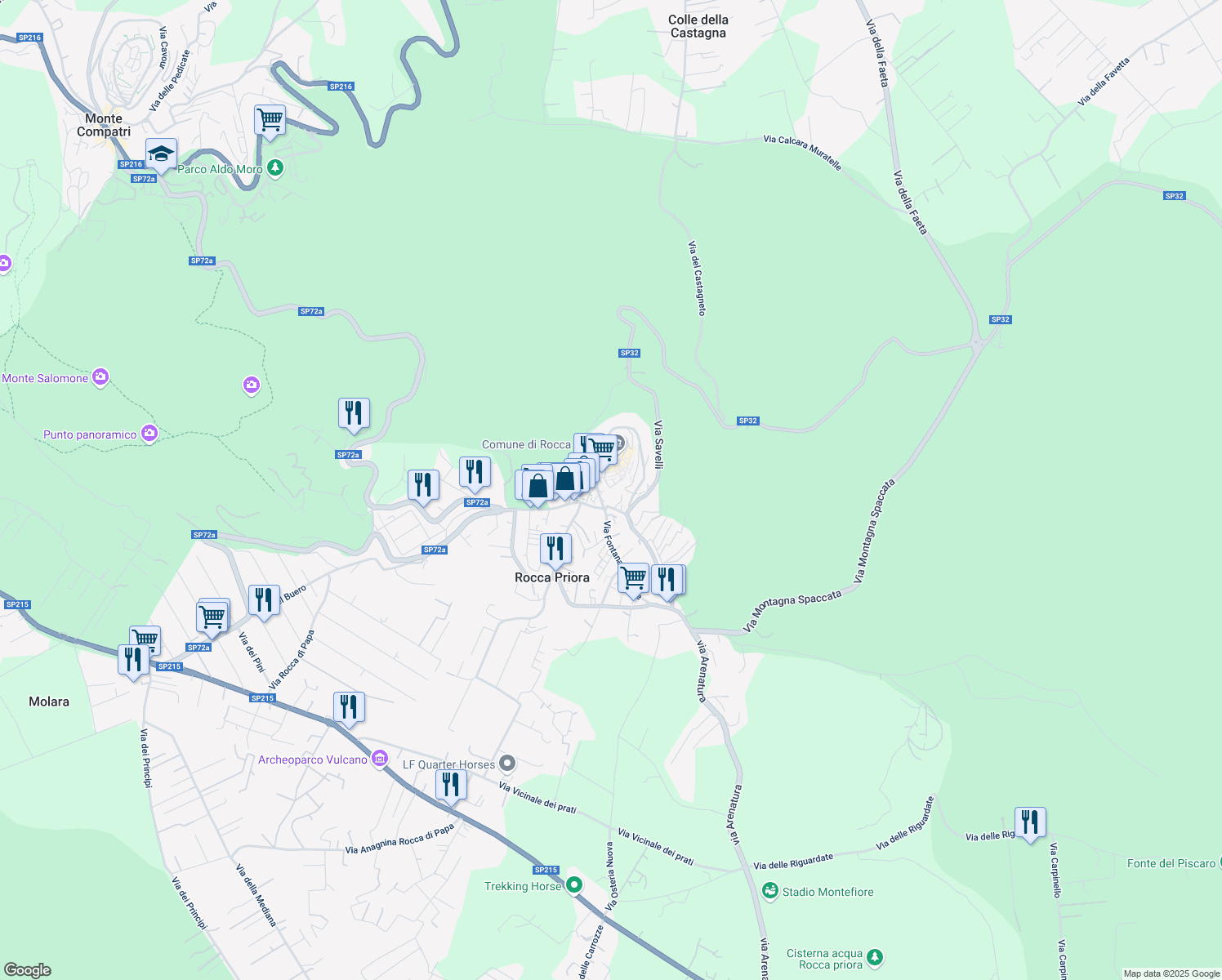map of restaurants, bars, coffee shops, grocery stores, and more near 7 Largo Europa in Rocca Priora