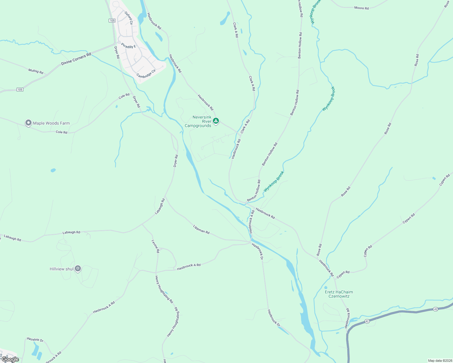 map of restaurants, bars, coffee shops, grocery stores, and more near 325 Hasbrouck Road in Woodbourne