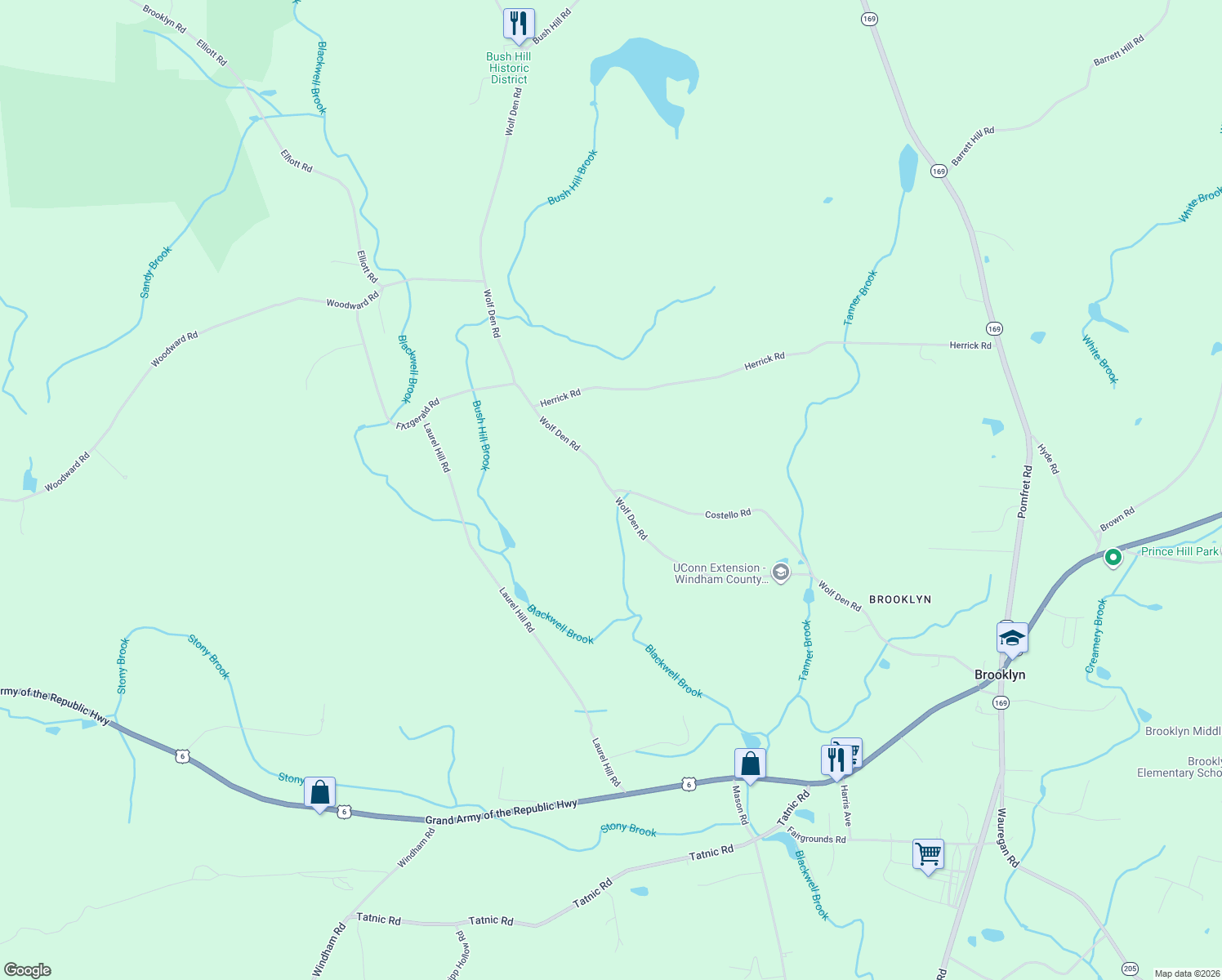 map of restaurants, bars, coffee shops, grocery stores, and more near 263 Wolf Den Road in Brooklyn