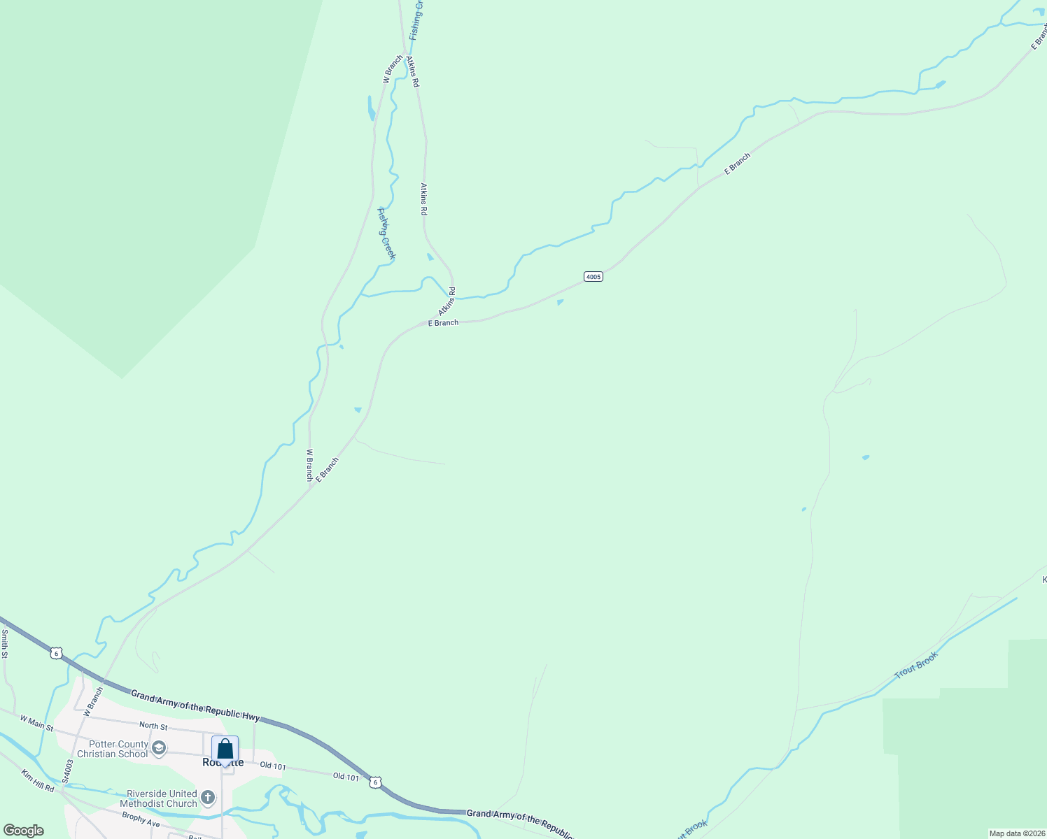 map of restaurants, bars, coffee shops, grocery stores, and more near 770-1042 East Branch in Roulette