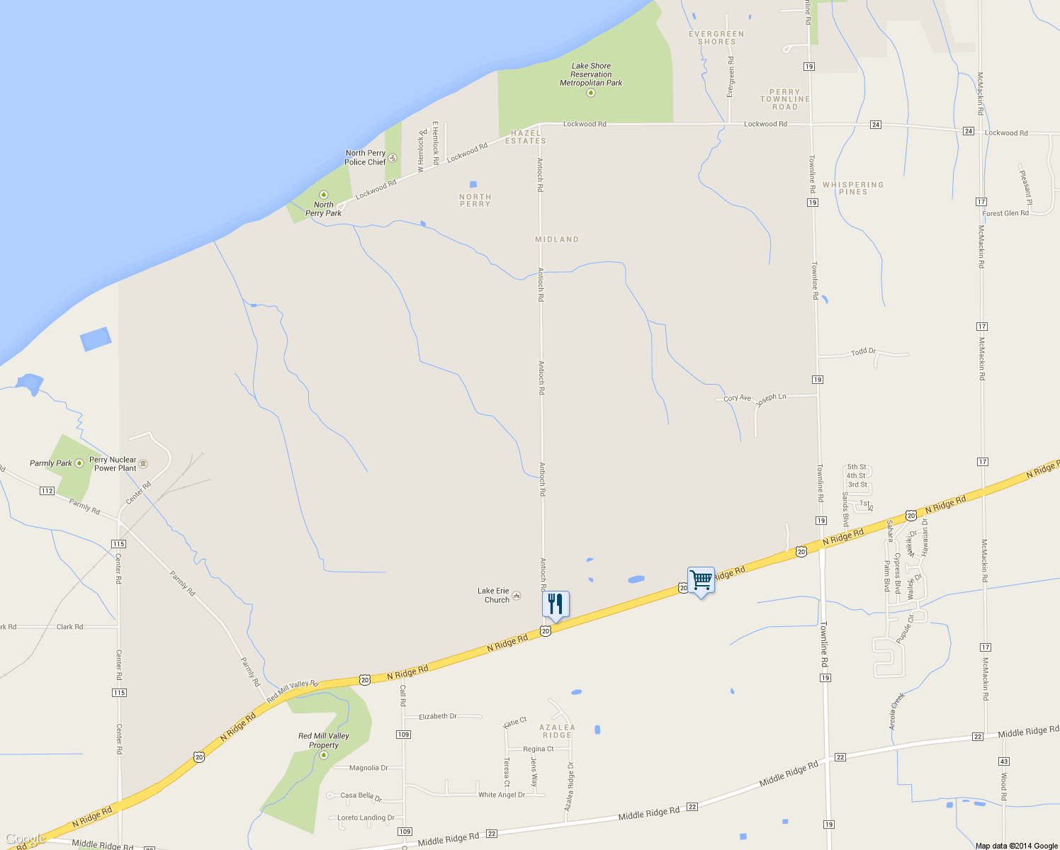 map of restaurants, bars, coffee shops, grocery stores, and more near 2774 Antioch Rd in Perry